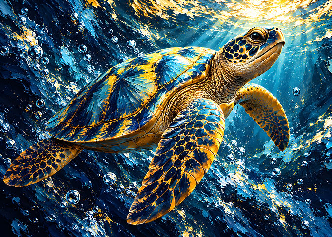 Vibrant Artistic Sea Turtle Swimming