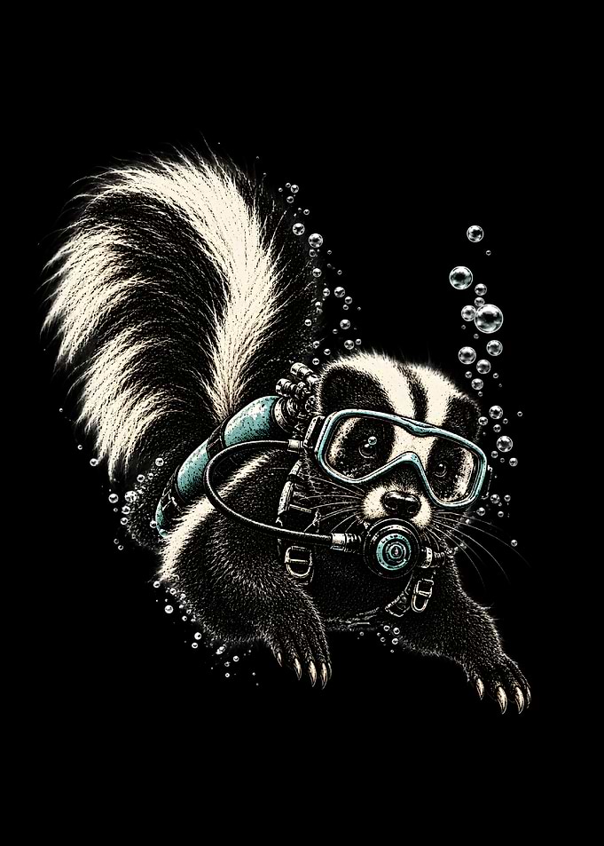 Scuba Diving Skunk Illustration