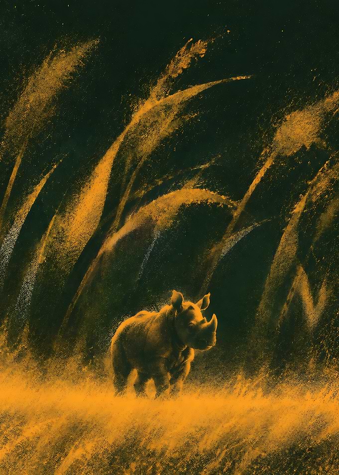 Golden Rhino in Tall Grass