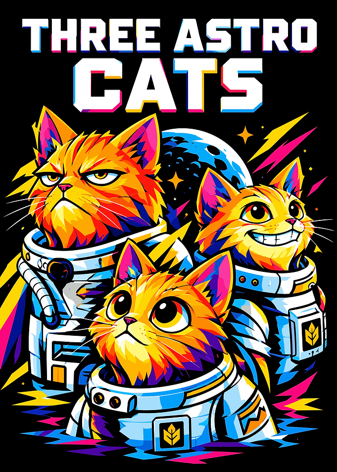 Three Astro Cats Space Illustration
