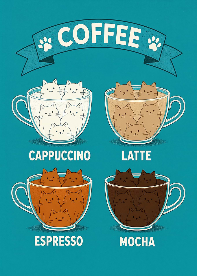 Cute Cat Coffee Types Illustration