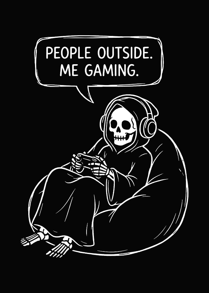 Funny Skeleton Gamer Wall Art