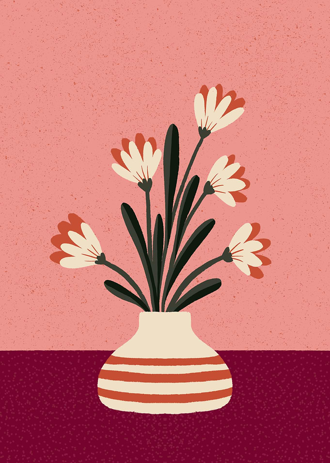 Minimalist Floral Illustration in Striped Vase