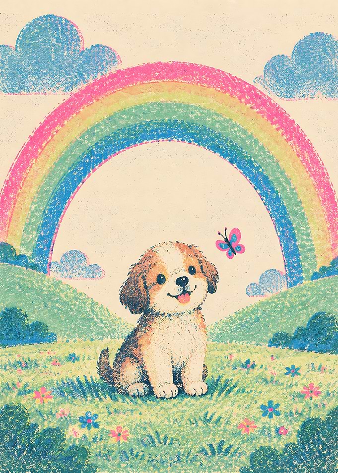 Cute Puppy with Rainbow and Butterfly