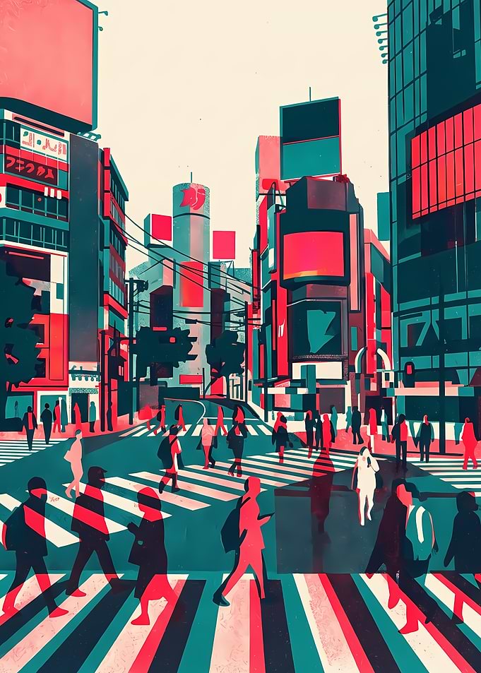 Shibuya Crossing Stylized Urban Scene