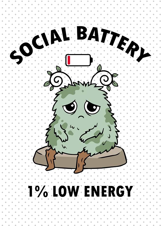 Social Battery 1% Low Energy – Poli Moss Mascot
