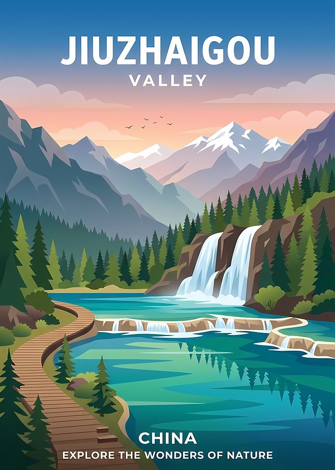 Jiuzhaigou Valley Travel Poster