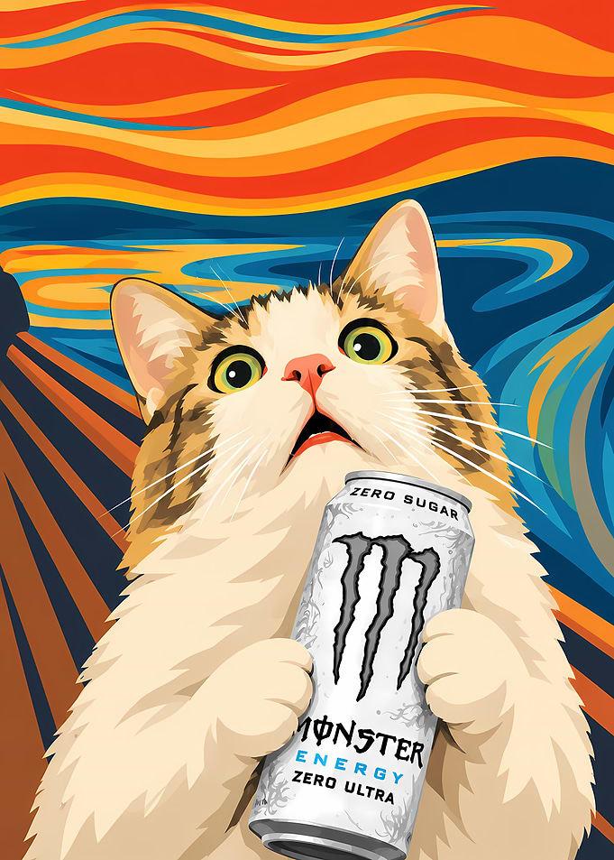 The Scream Cat with Monster Energy