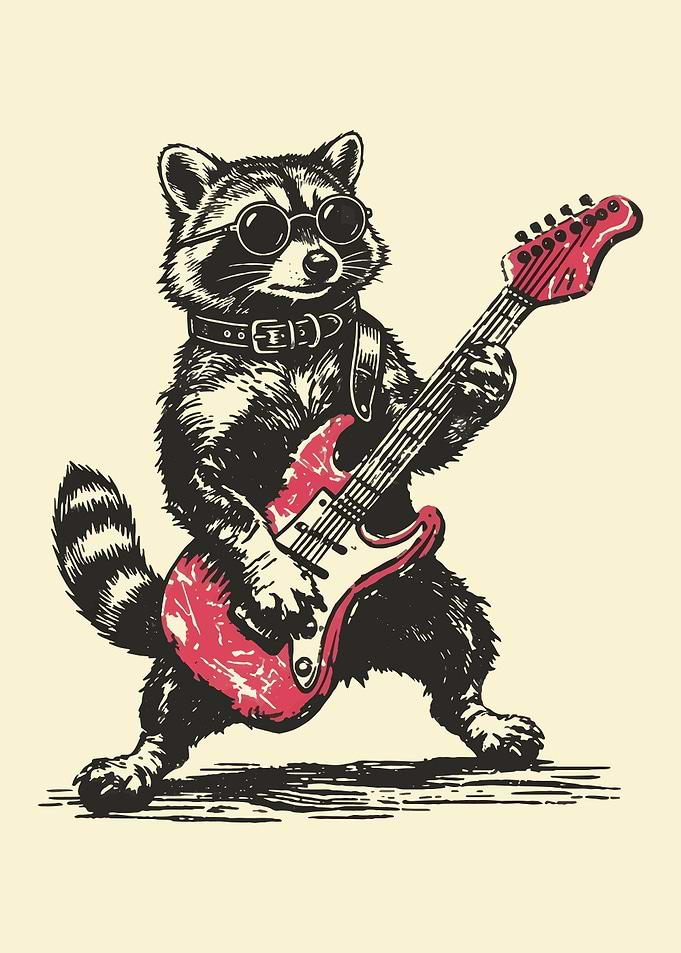 Cool Raccoon Playing Electric Guitar