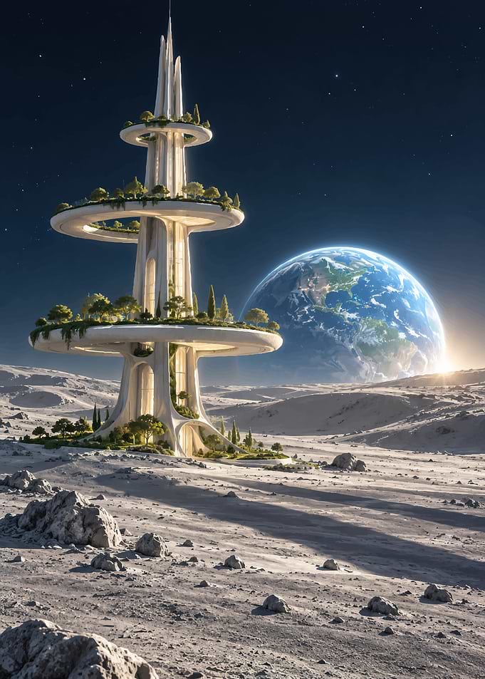 Futuristic Lunar Colony Tower