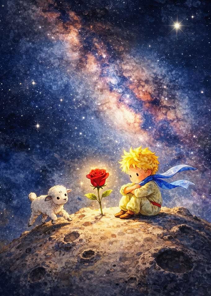 Prince Planet Rose Watercolor Art