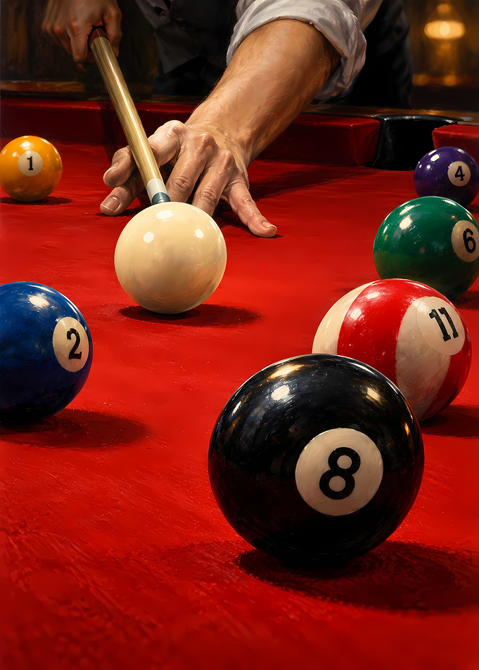 Billiards Player Aiming Cue Ball