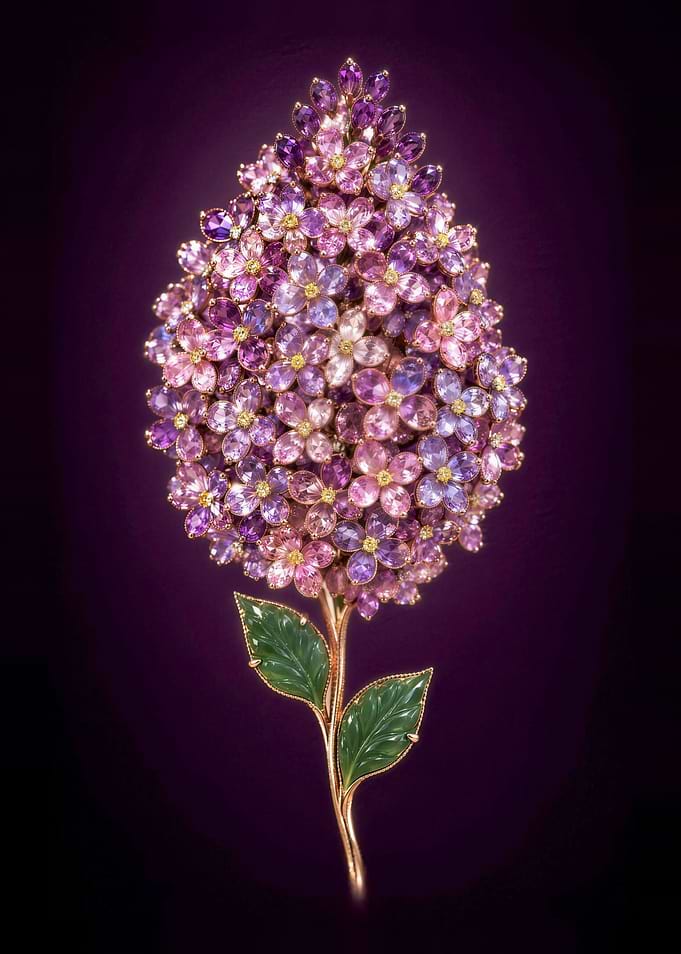 Exquisite Gemstone Purple Lilac Flower in Amethyst and Kunzite