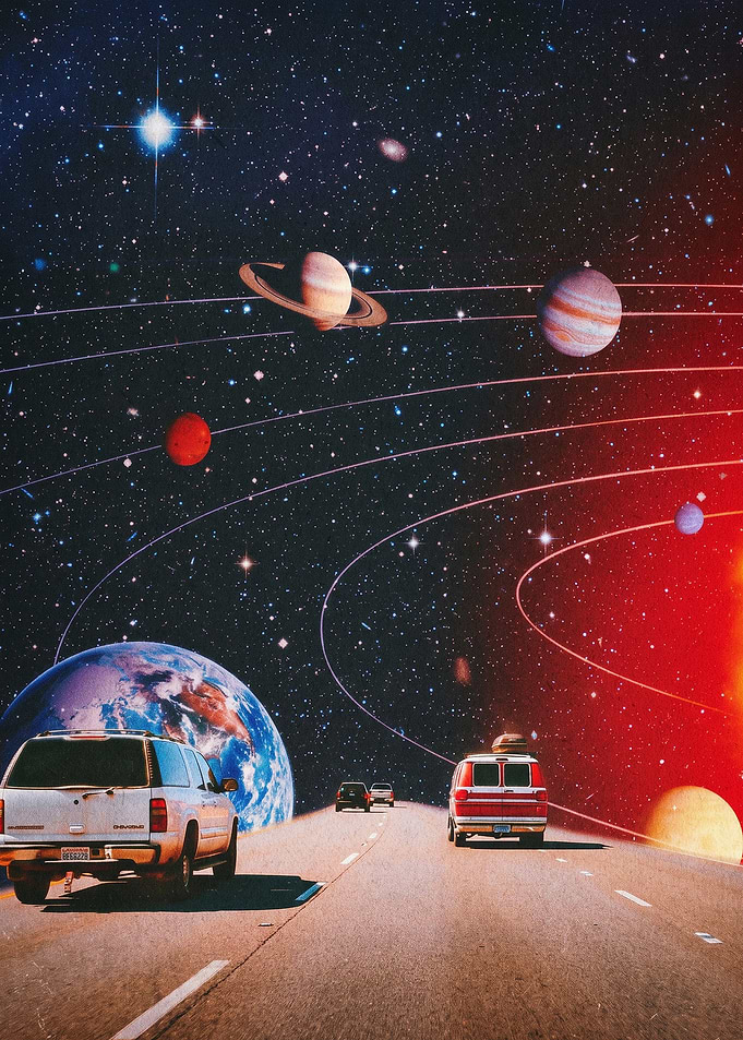 Cosmic Highway Retro Space Art