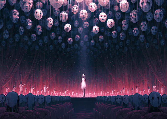 Eerie Theater of Hanging Masks