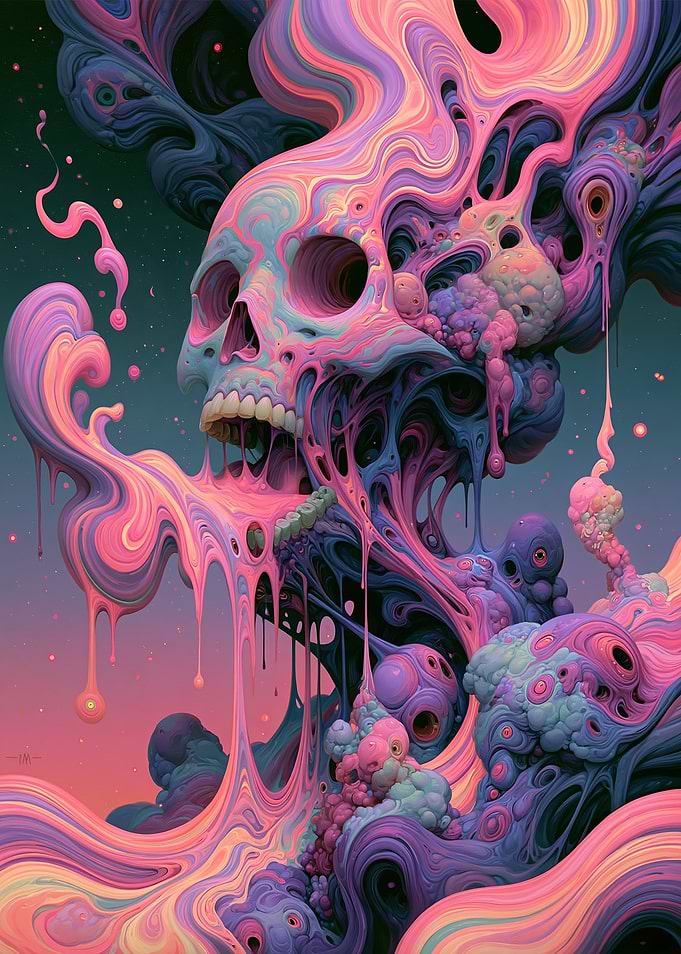 Surreal Melting Skull Psychedelic Art