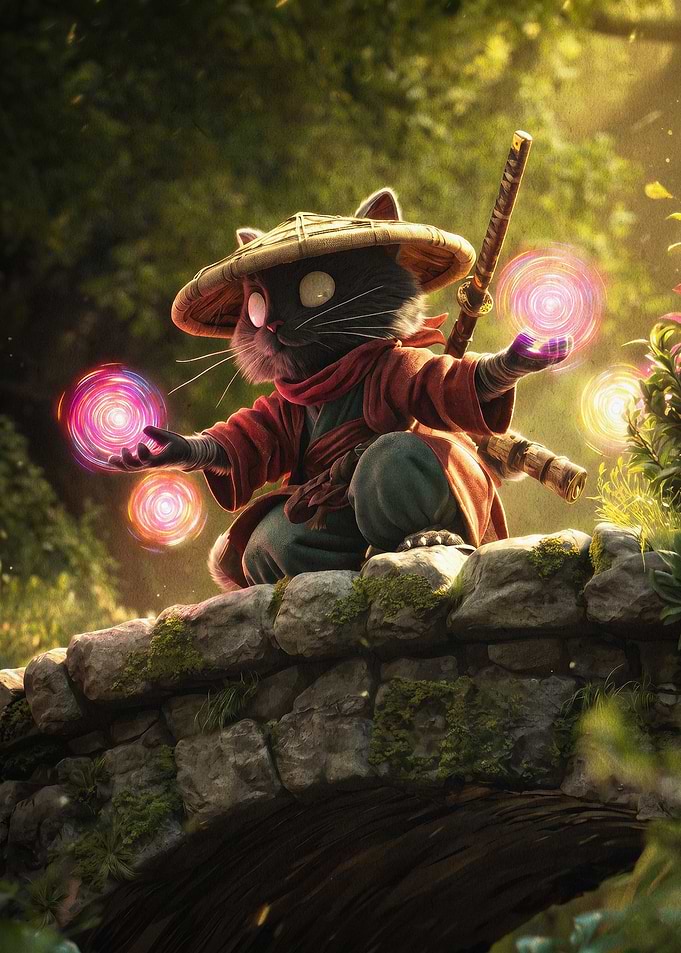 Samurai Cat Fantasy Magic Art