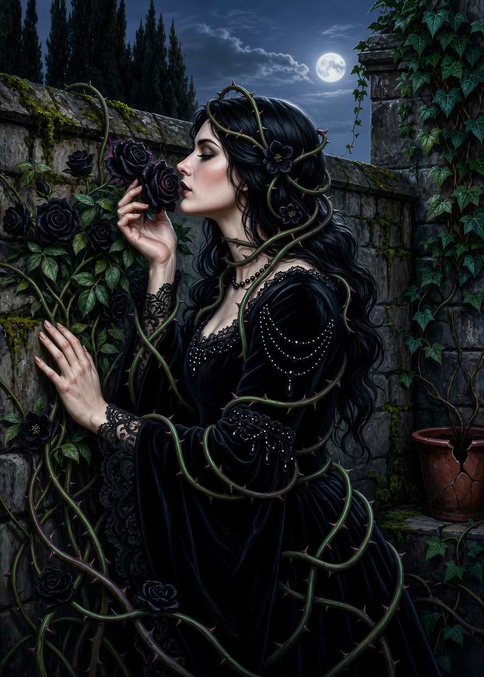 Gothic Woman With Black Roses