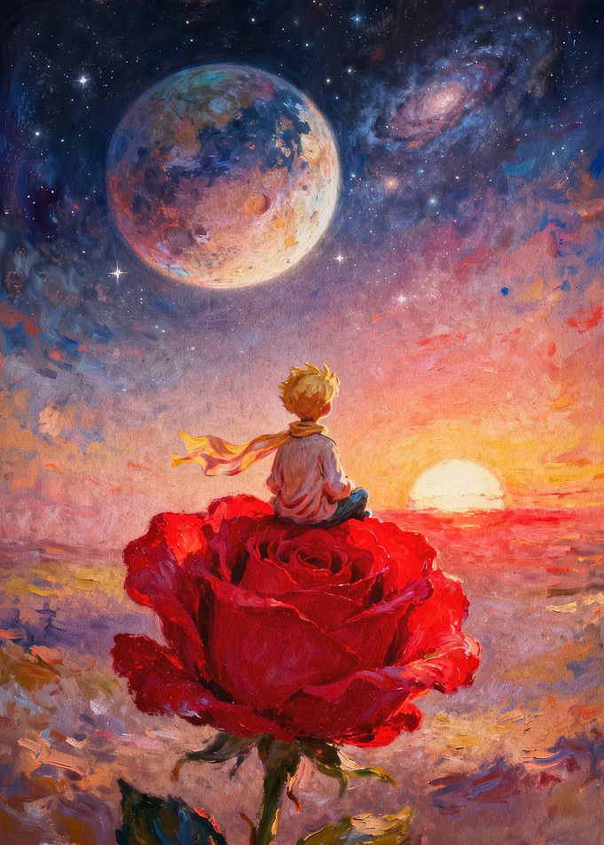 Prince Rose Cosmos Oil Art Poster