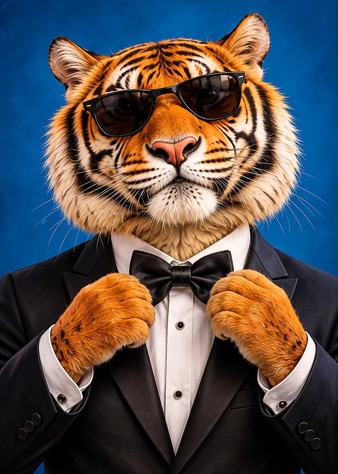 Dapper Tiger in Tuxedo