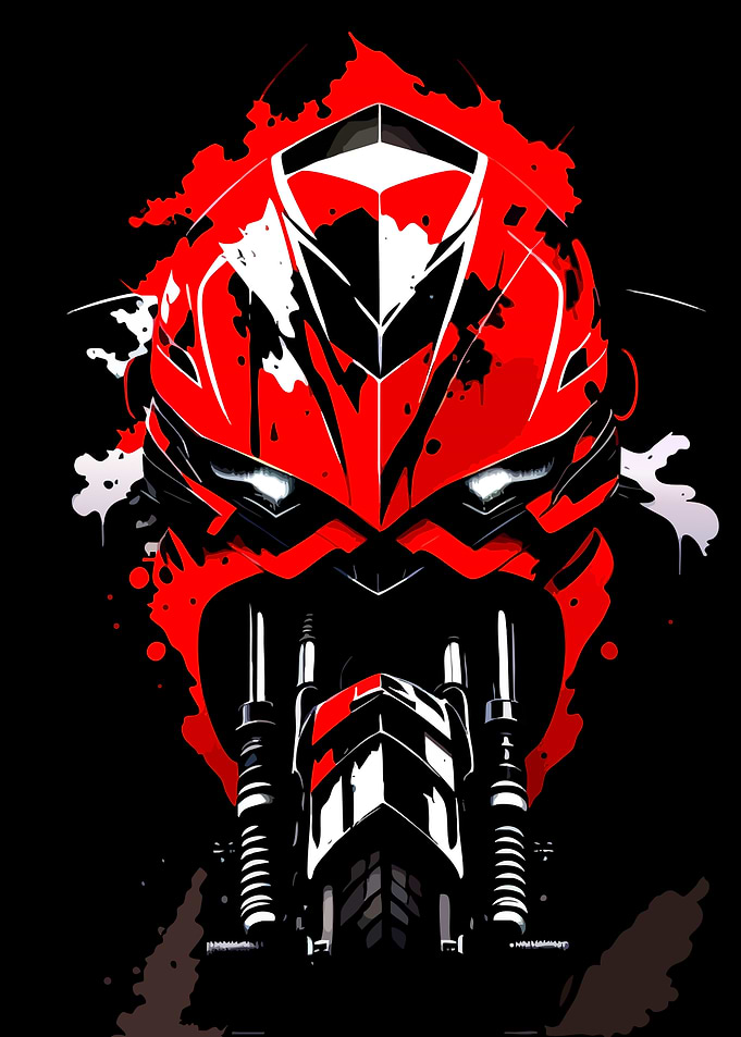 Red Motorcycle Front View Abstract Art