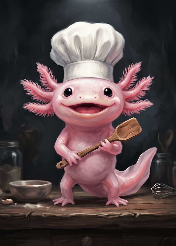 Cute Axolotl Chef Cooking