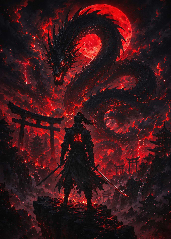 Dragon Samurai Dark Fantasy Art