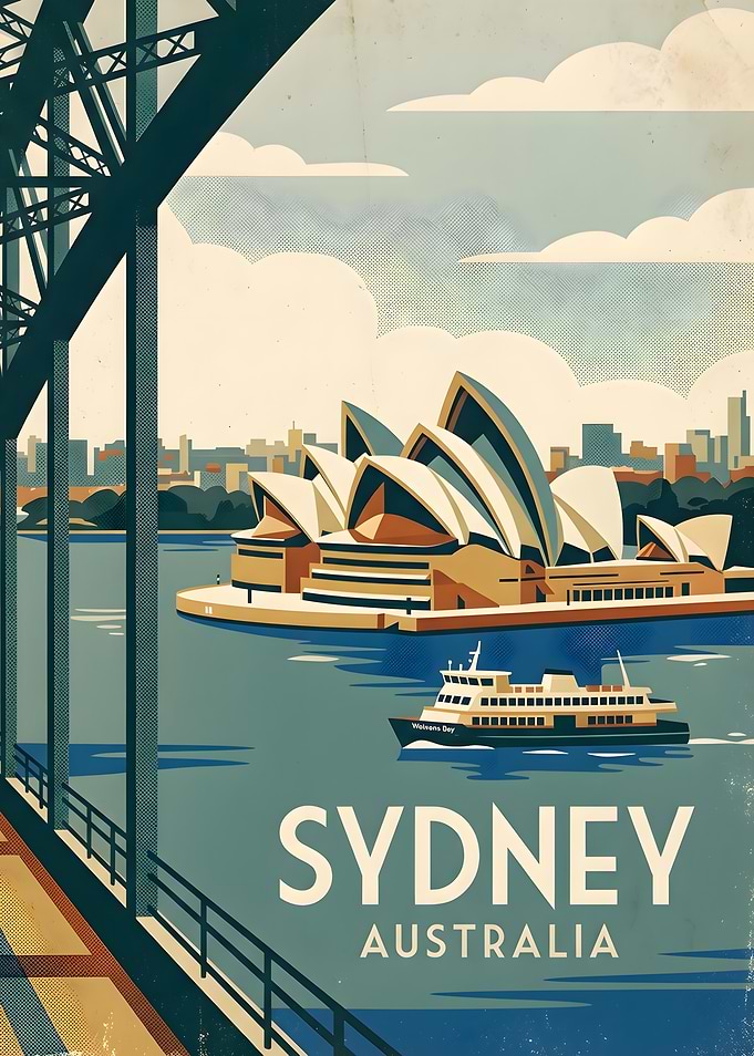 Vintage Sydney Australia Travel Poster