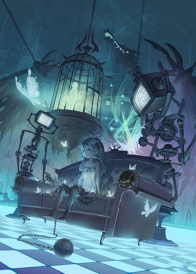 Anime Girl Chained on Ornate Sofa