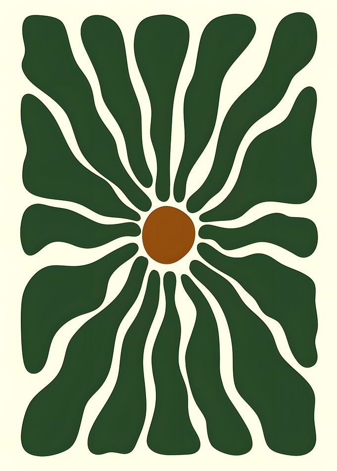 Minimalist Abstract Green Flower Illustration