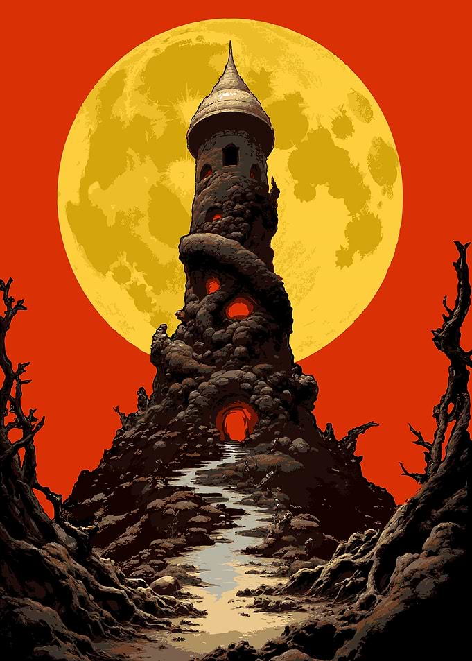 Dark Tower Under Full Moon