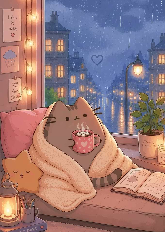 Pusheen Cat Cozy Rainy Day