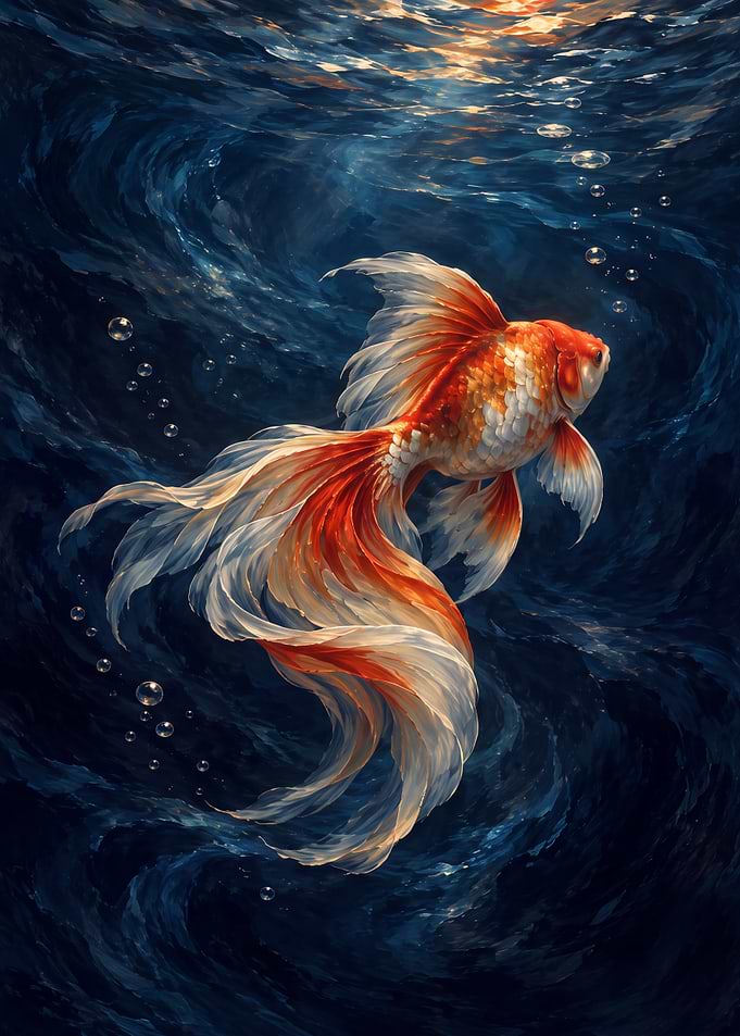 Elegant Goldfish Swimming in Deep Water