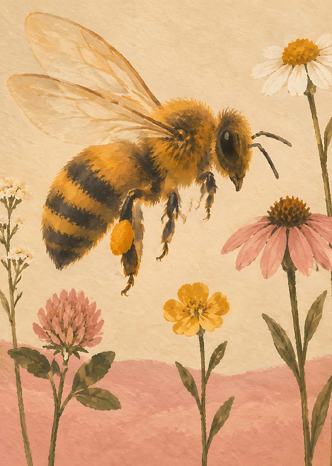 Honey Bee Among Wildflowers Painting