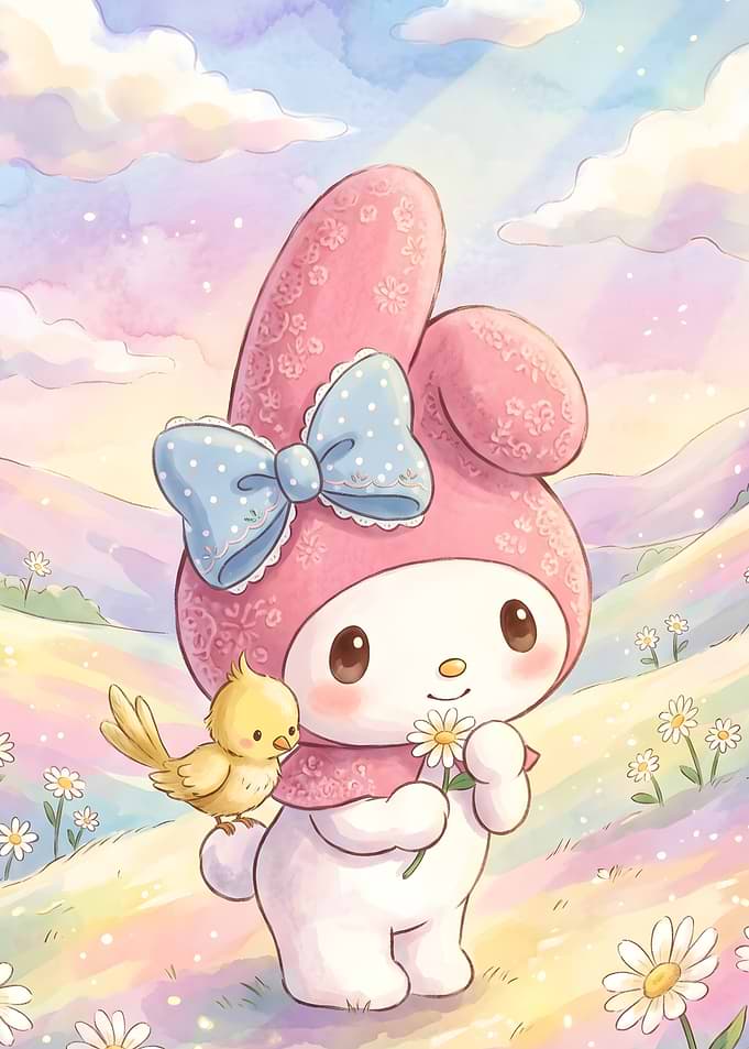 My Melody with Bird in Meadow