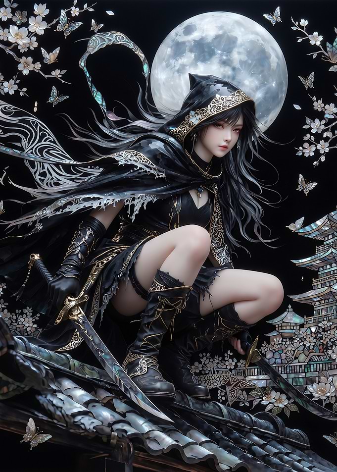 Moonlit Assassin on Rooftop