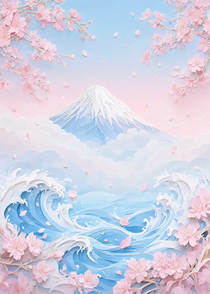 Papercraft Mount Fuji and Cherry Blossoms