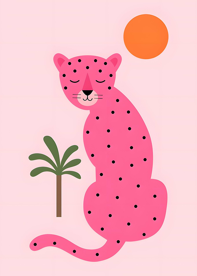 Minimalist Pink Leopard Illustration