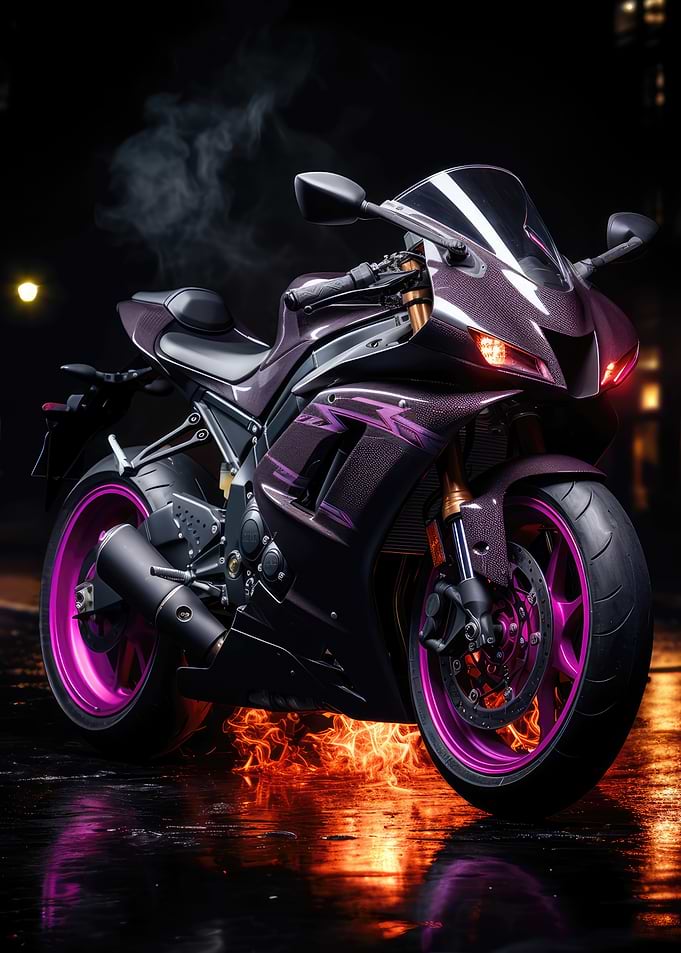 Custom Purple Sportbike with Fire