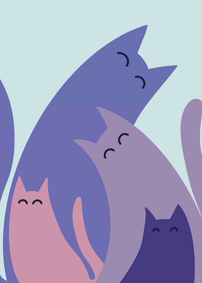 Minimalist Illustration of Four Cats