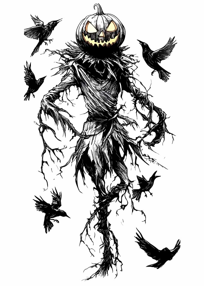 Spooky Pumpkin Head Scarecrow with Crows