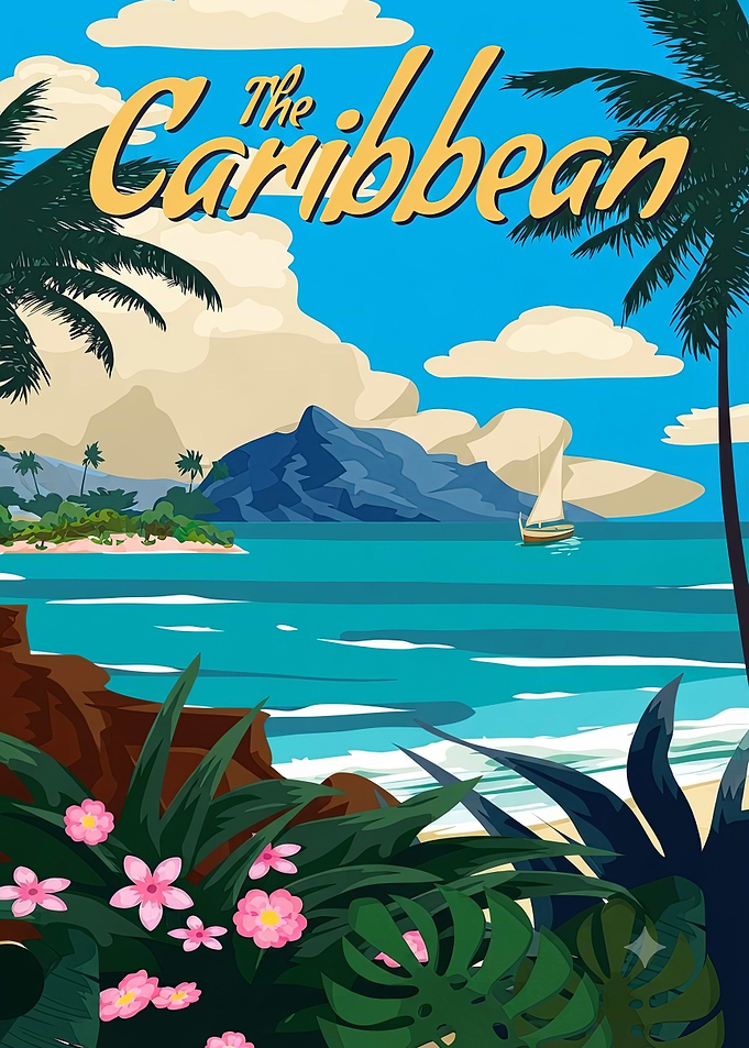 Vintage Style Caribbean Travel Poster