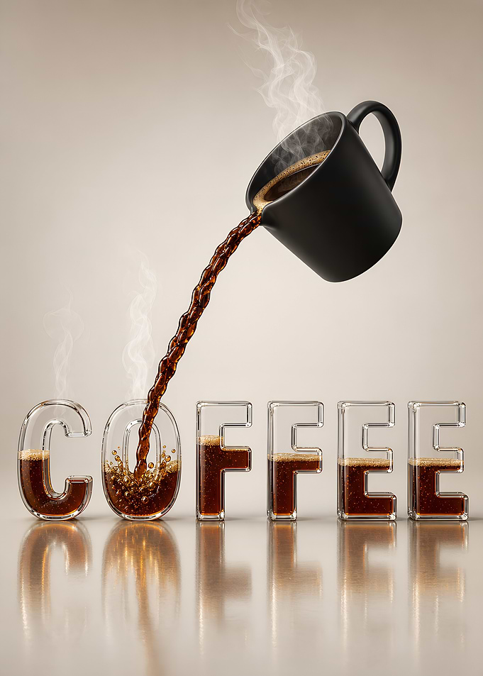 Coffee Poured into Glass Letters