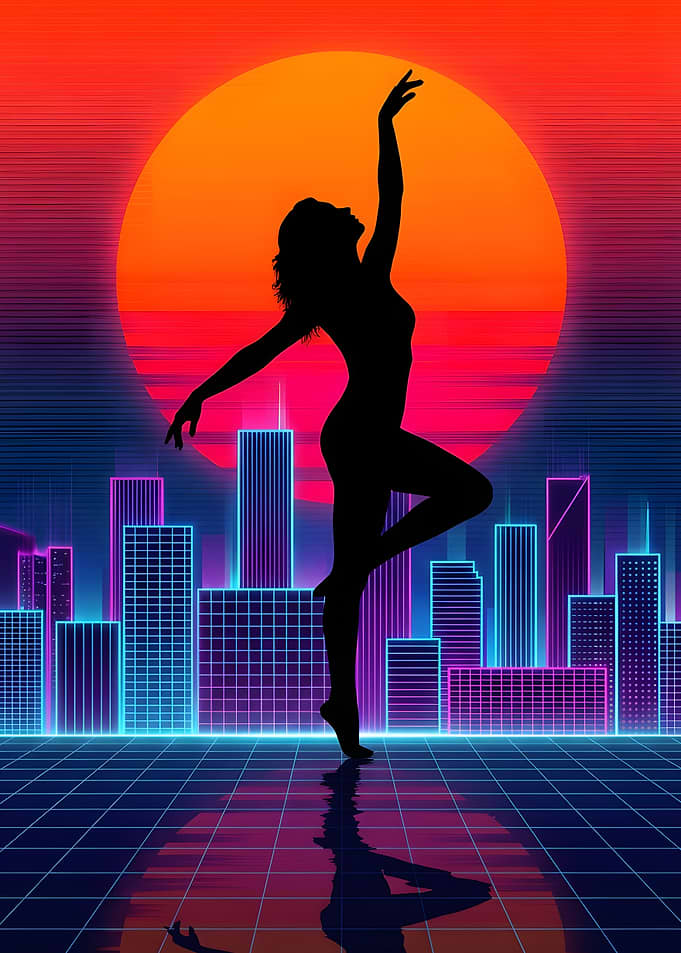 Retro Synthwave Dancer Silhouette