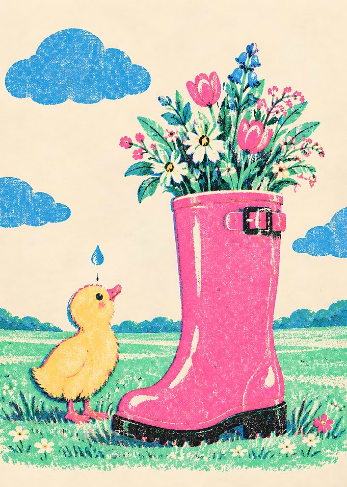 Cute Duckling and Pink Rainboot