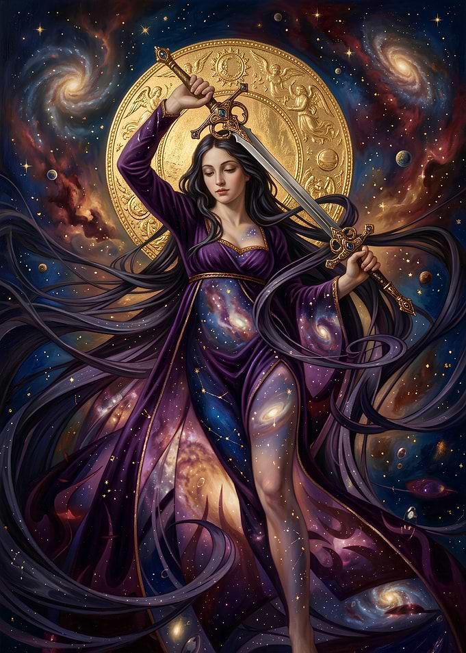 Celestial Goddess Holding Cosmic Sword