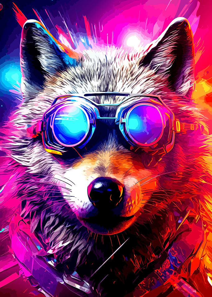 Neon Cyberpunk Wolf Portrait