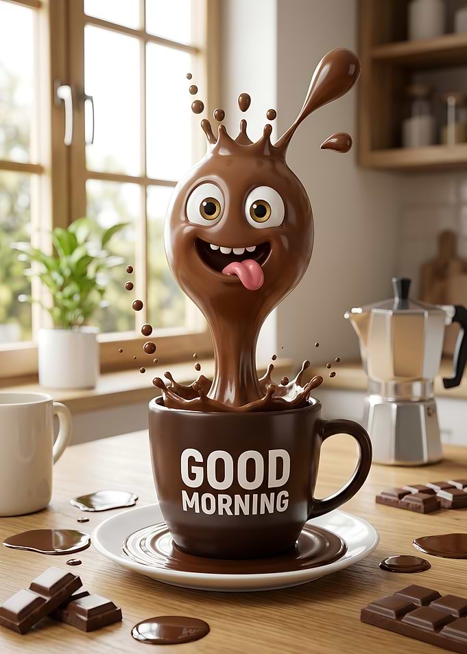 Cheerful Chocolate Splash Good Morning Coffee Mug
