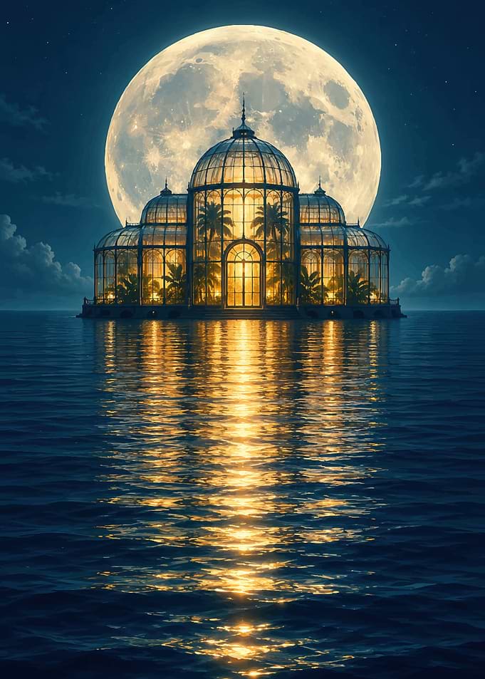 Glass Conservatory Under Full Moon