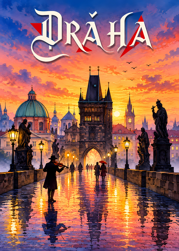 Prague Charles Bridge Sunset Poster